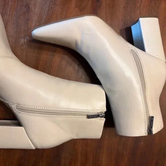 Unisa Cream Pointed-Toe Block Heel Ankle Boots - Picture 3 of 4